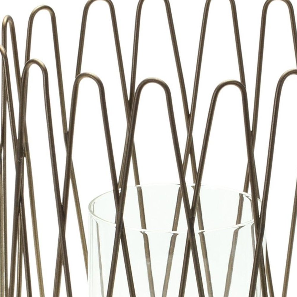 14" Gold Iron and Glass Tabletop Hurricane Candle Holder