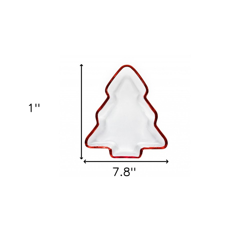 8" Red Christmas Tree Crystal Christmas Serving Tray