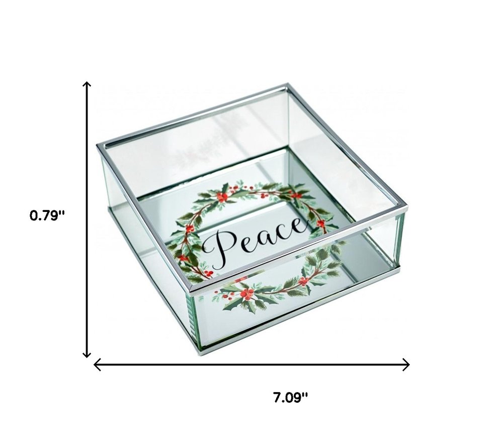 6" Silver Glass Christmas Vanity Tray