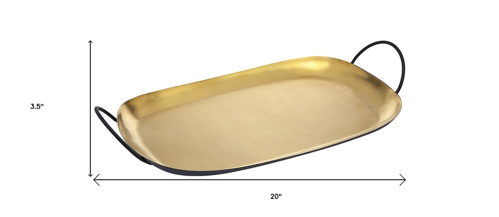 20" Gold Rectangular Stainless Steel Serving Tray With Handles