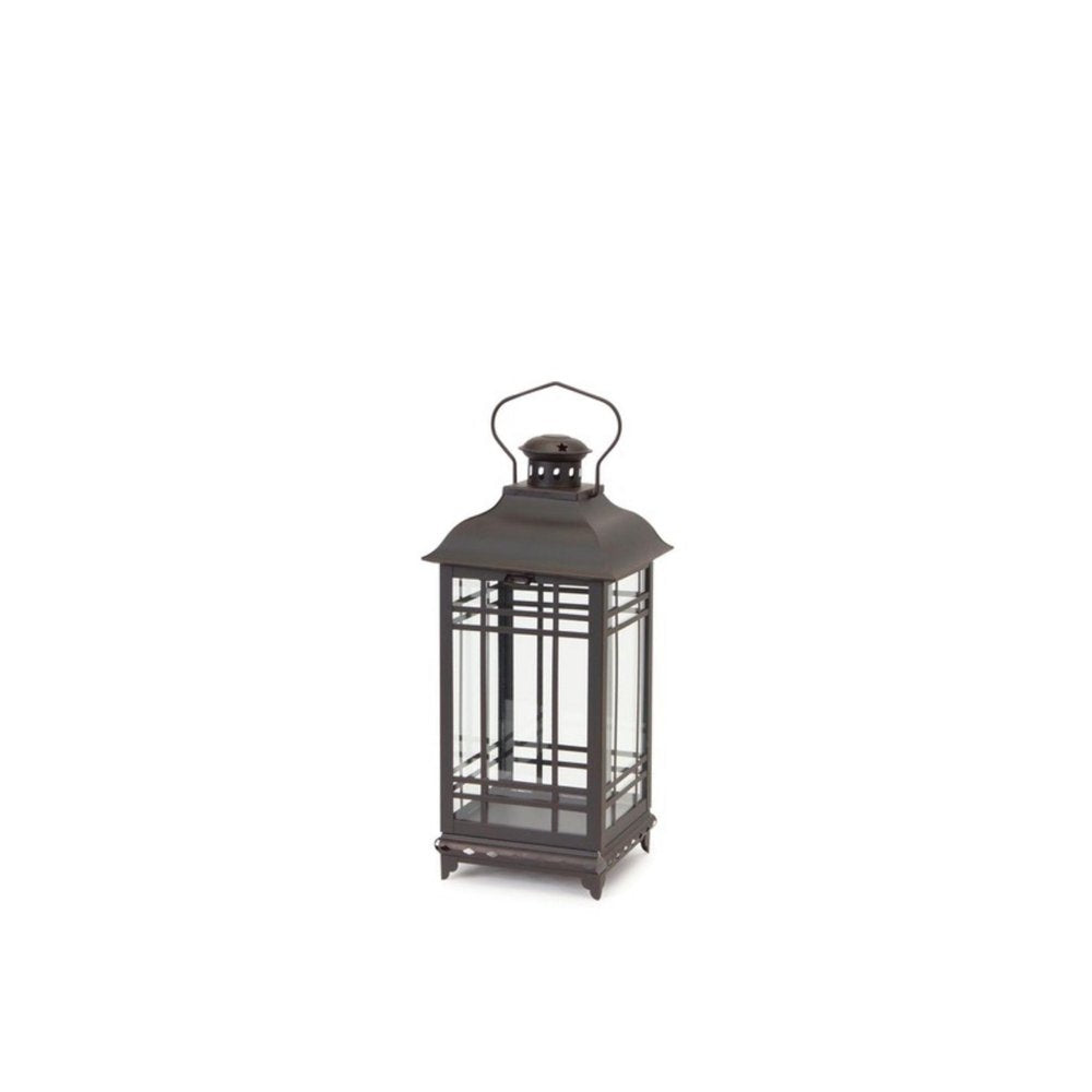 Set of Three Black Distressed Geometric Glass And Metal Floor Lantern Candle Holders