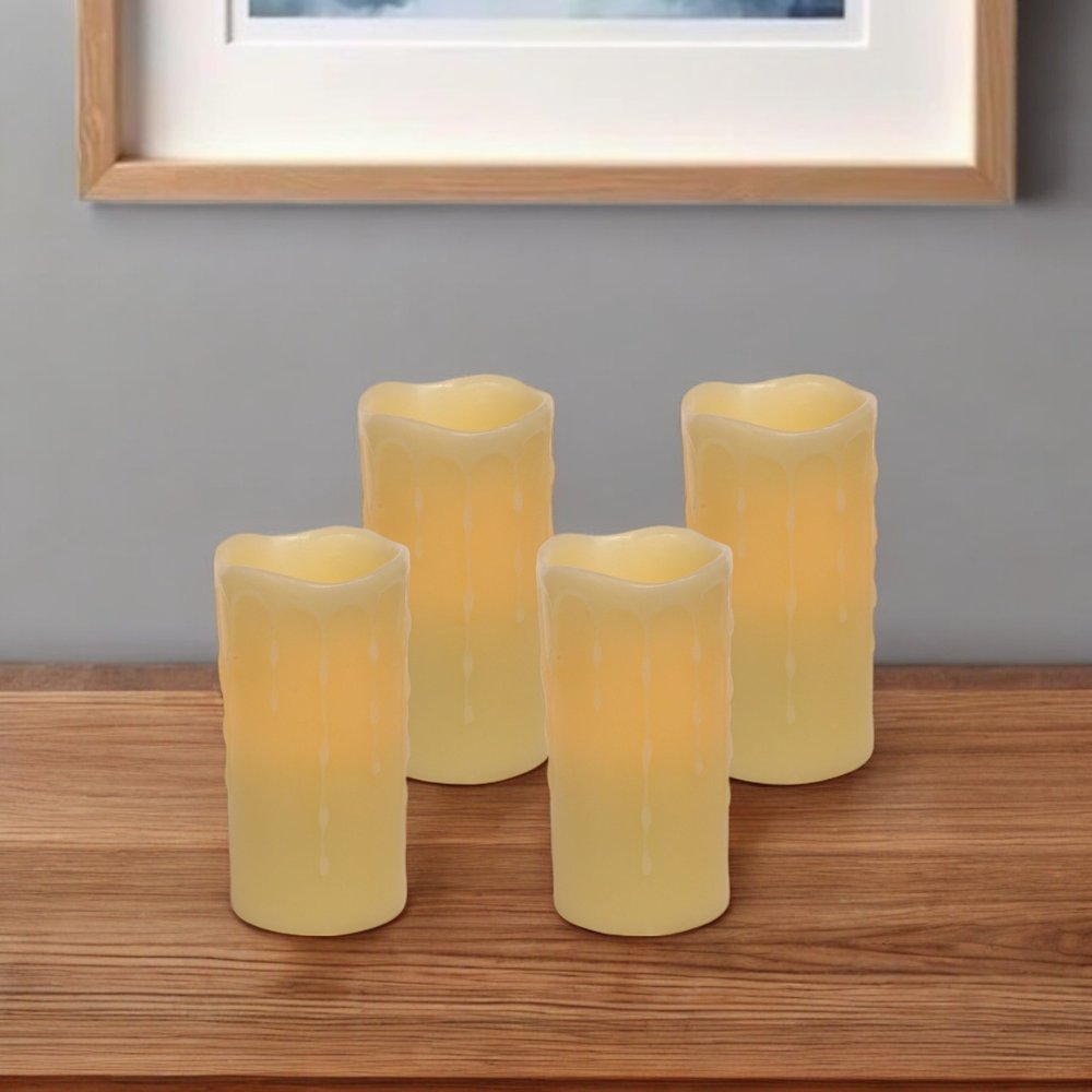 Set of Four Yellow Flameless Pillar Candles