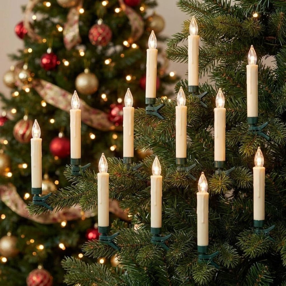 Set of Twelve Ivory Unscented Flameless Candle Taper Candles Taper