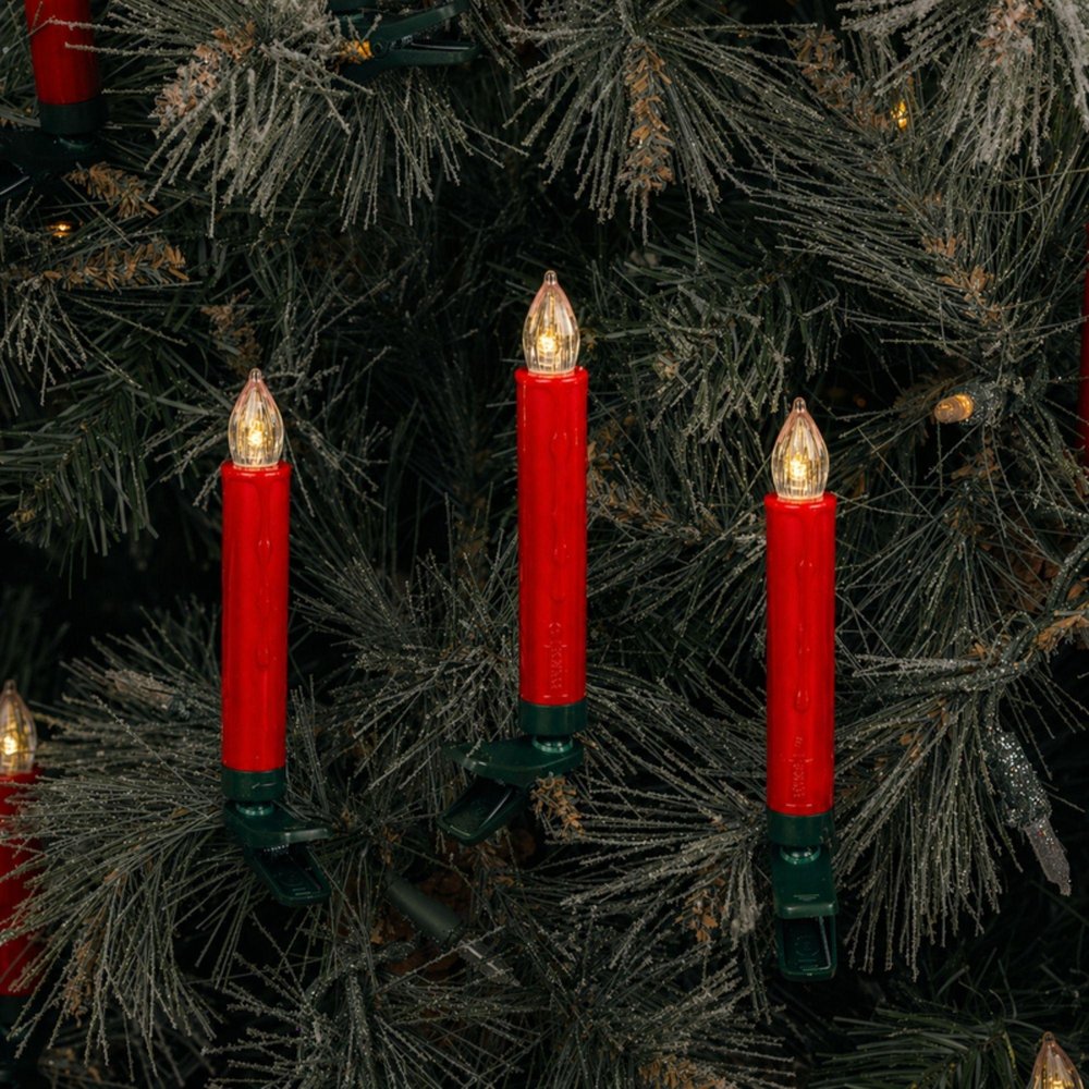 Set of Twentyfour Red Flameless Christmas Clip On Taper Candle