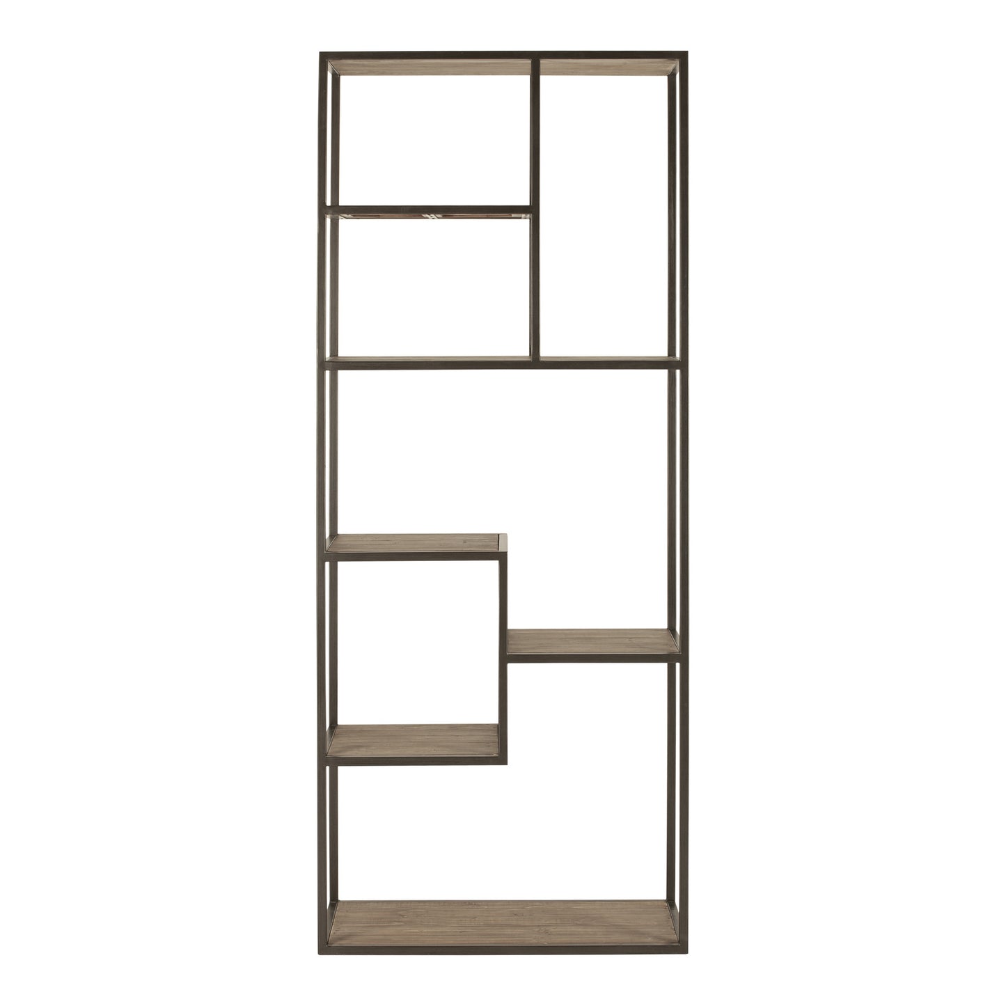 79" Brown And Natural Metal and Wood Seven Tier Bookcase
