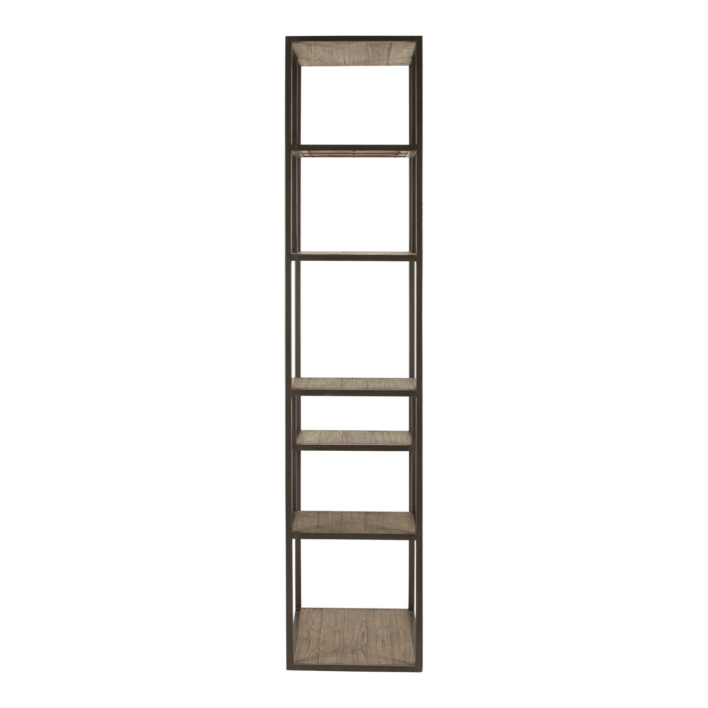 79" Brown And Natural Metal and Wood Seven Tier Bookcase