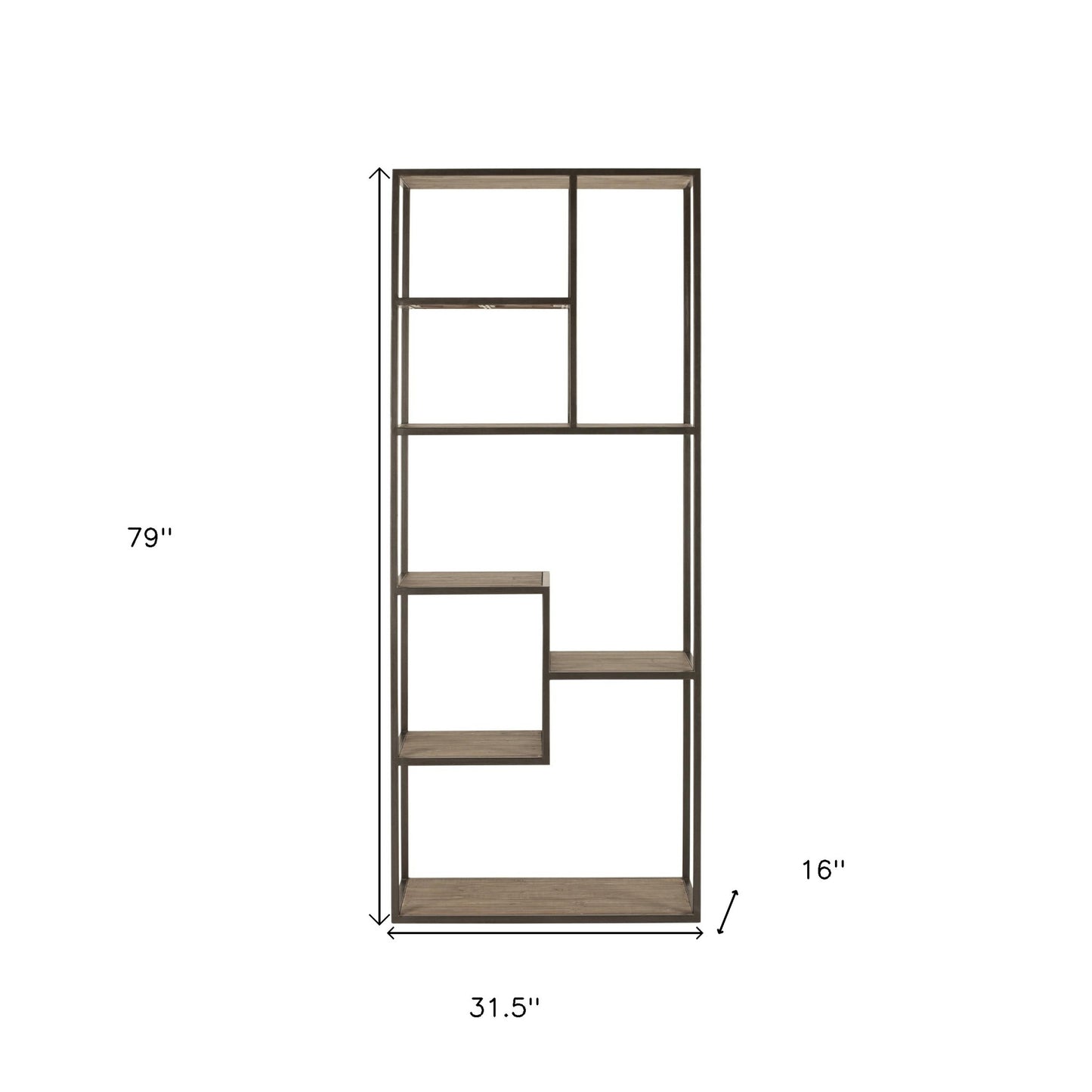 79" Brown And Natural Metal and Wood Seven Tier Bookcase