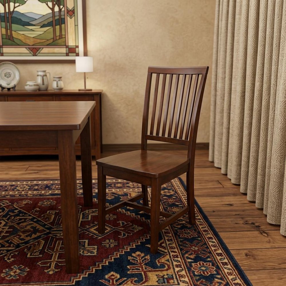 Chestnut Wood Slat Back Dining Side Chair