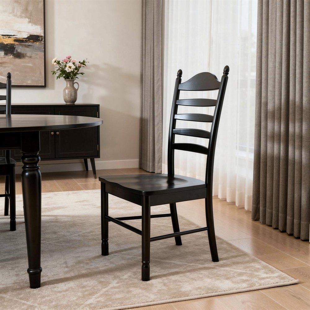 Black Wood Ladder Back Dining Side Chair