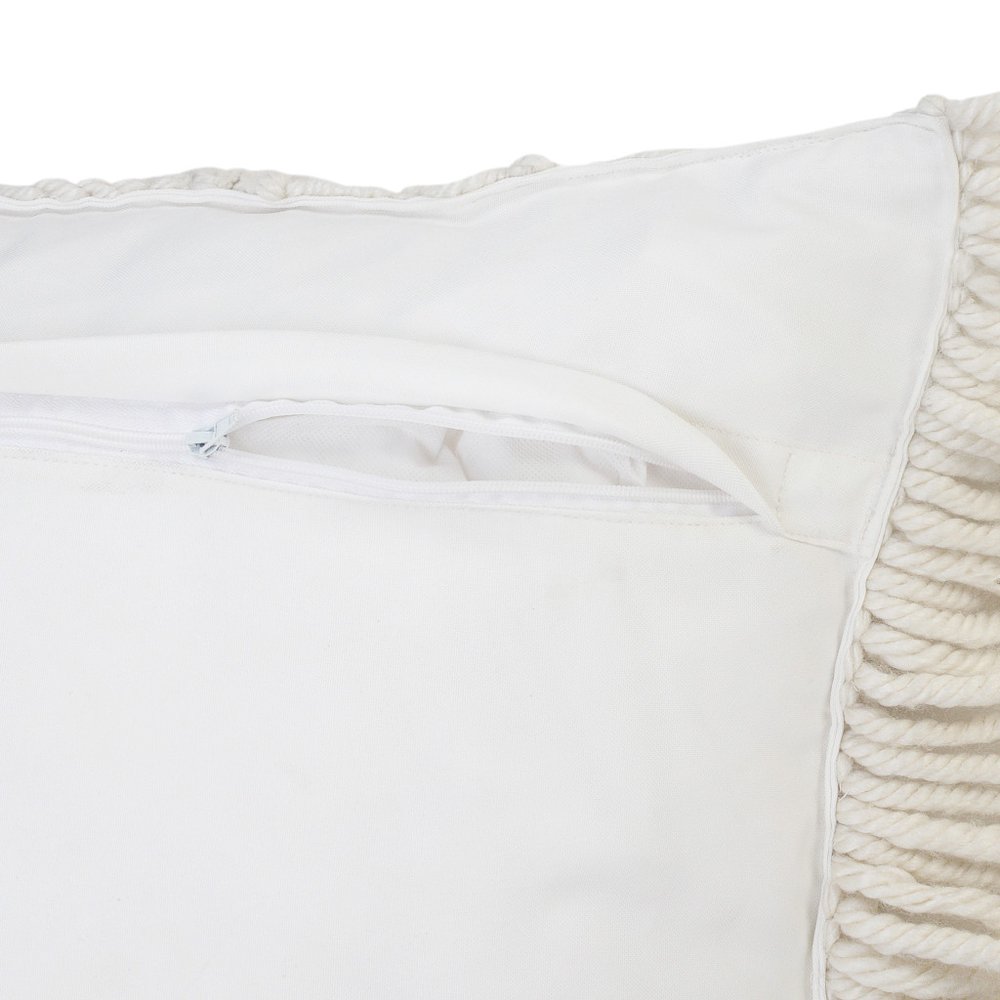 14" X 36" White Textured Indoor Outdoor Throw Pillow With Fringe