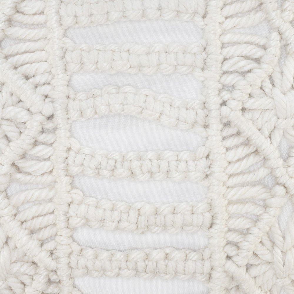 14" X 36" White Textured Indoor Outdoor Throw Pillow With Fringe