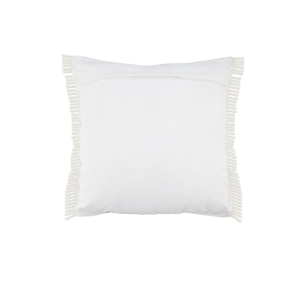 14" X 36" White Textured Indoor Outdoor Throw Pillow With Fringe