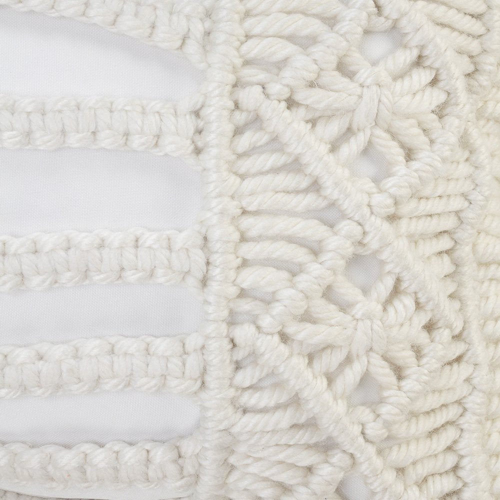 14" X 36" White Textured Indoor Outdoor Throw Pillow With Fringe