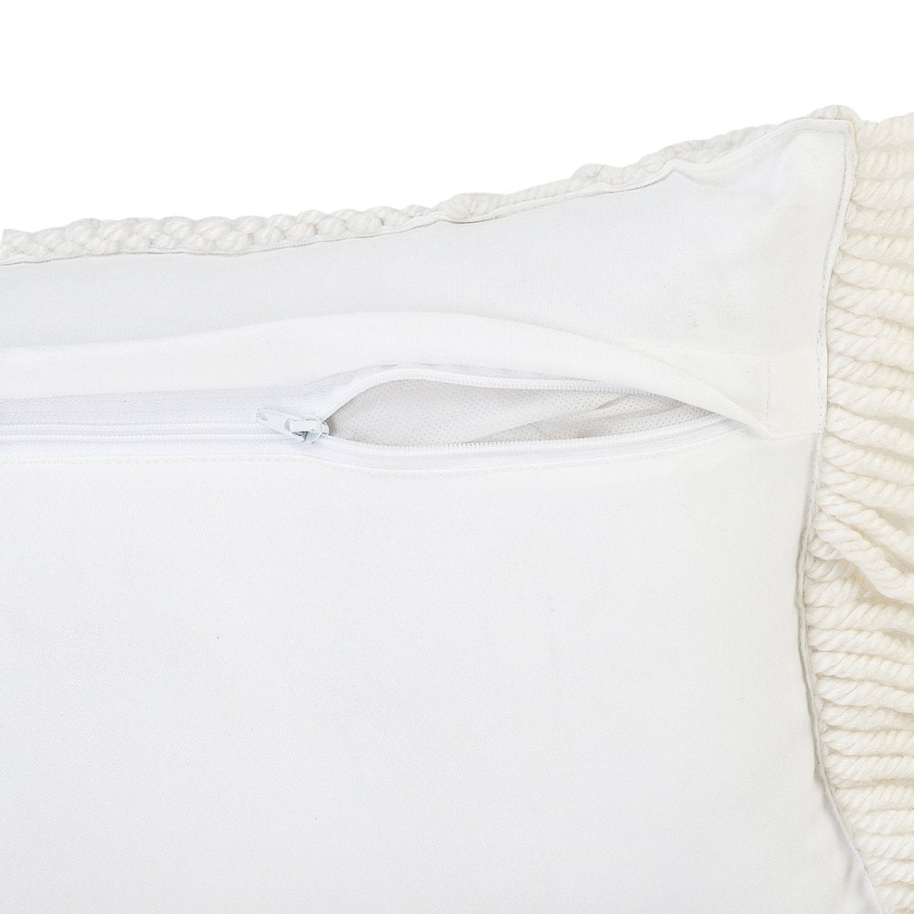 14" X 36" White Textured Indoor Outdoor Throw Pillow With Fringe
