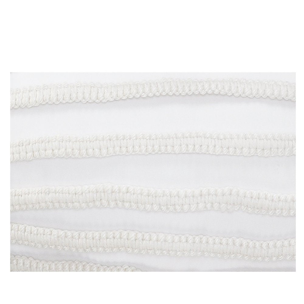 14" X 36" White Textured Indoor Outdoor Throw Pillow With Fringe