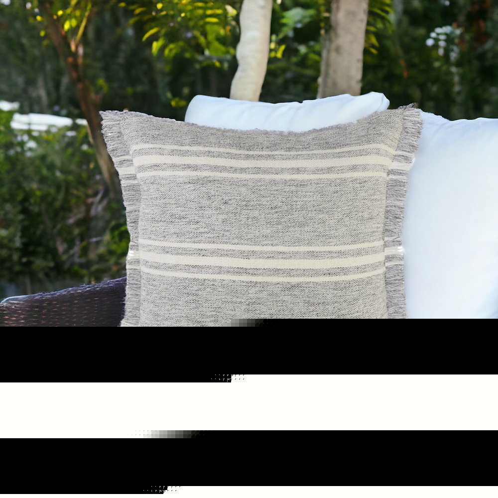 24" X 24" Gray Zippered Geometric Indoor Outdoor Throw Pillow