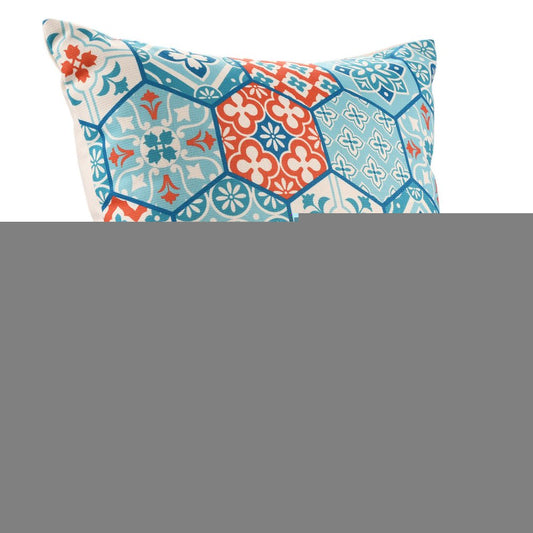 20" X 20" Blue Zippered Patchwork Indoor Outdoor Throw Pillow