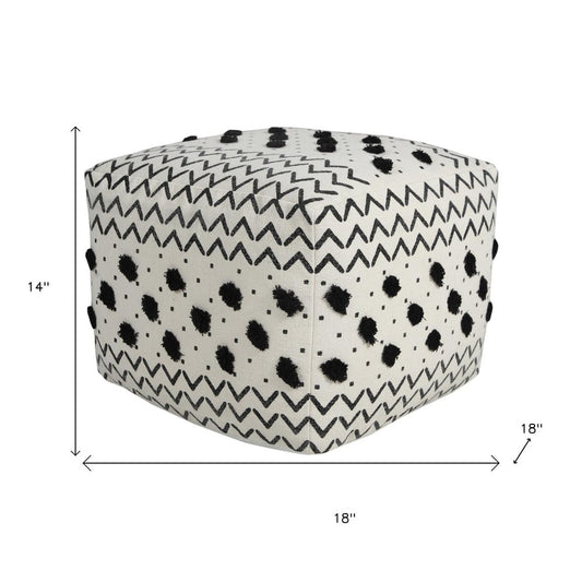 18" White Cotton Chevron Pouf Ottoman