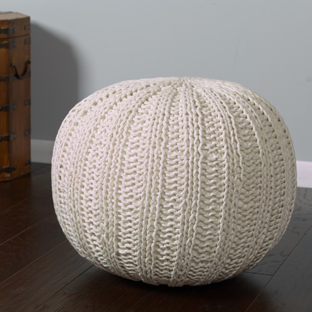20" Blue Cotton Round Pouf Ottoman