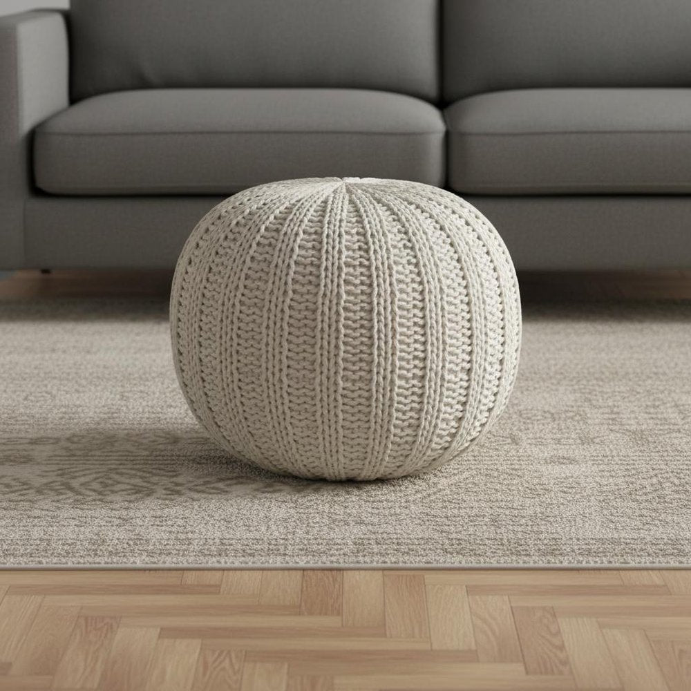 20" Blue Cotton Round Pouf Ottoman
