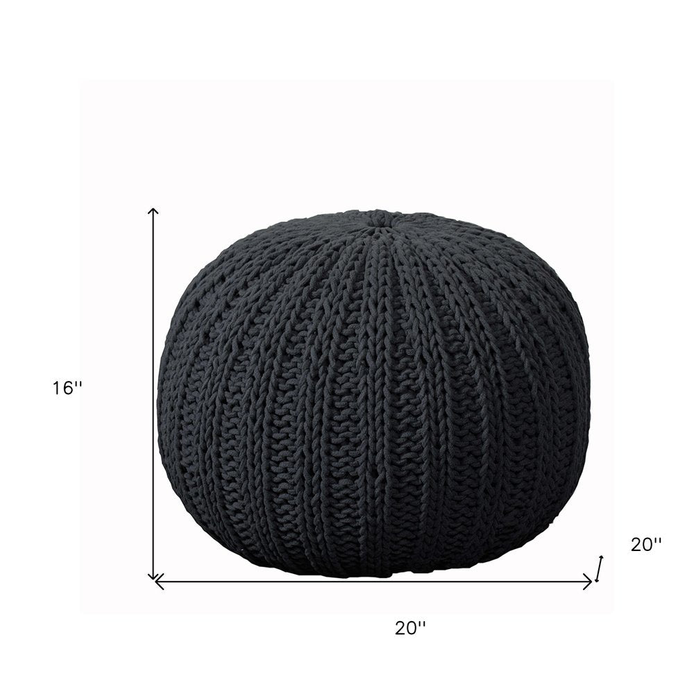 20" Blue Cotton Round Pouf Ottoman
