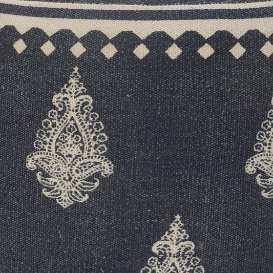18" Blue Cotton Cylinder Paisley Pouf Ottoman