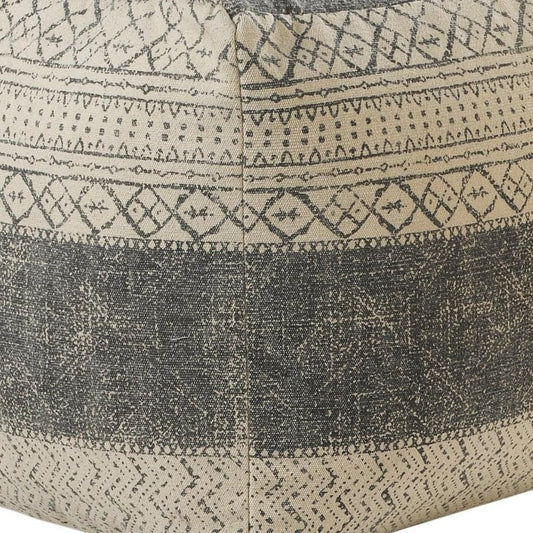 20" Cream Cotton Tribal Pouf Ottoman