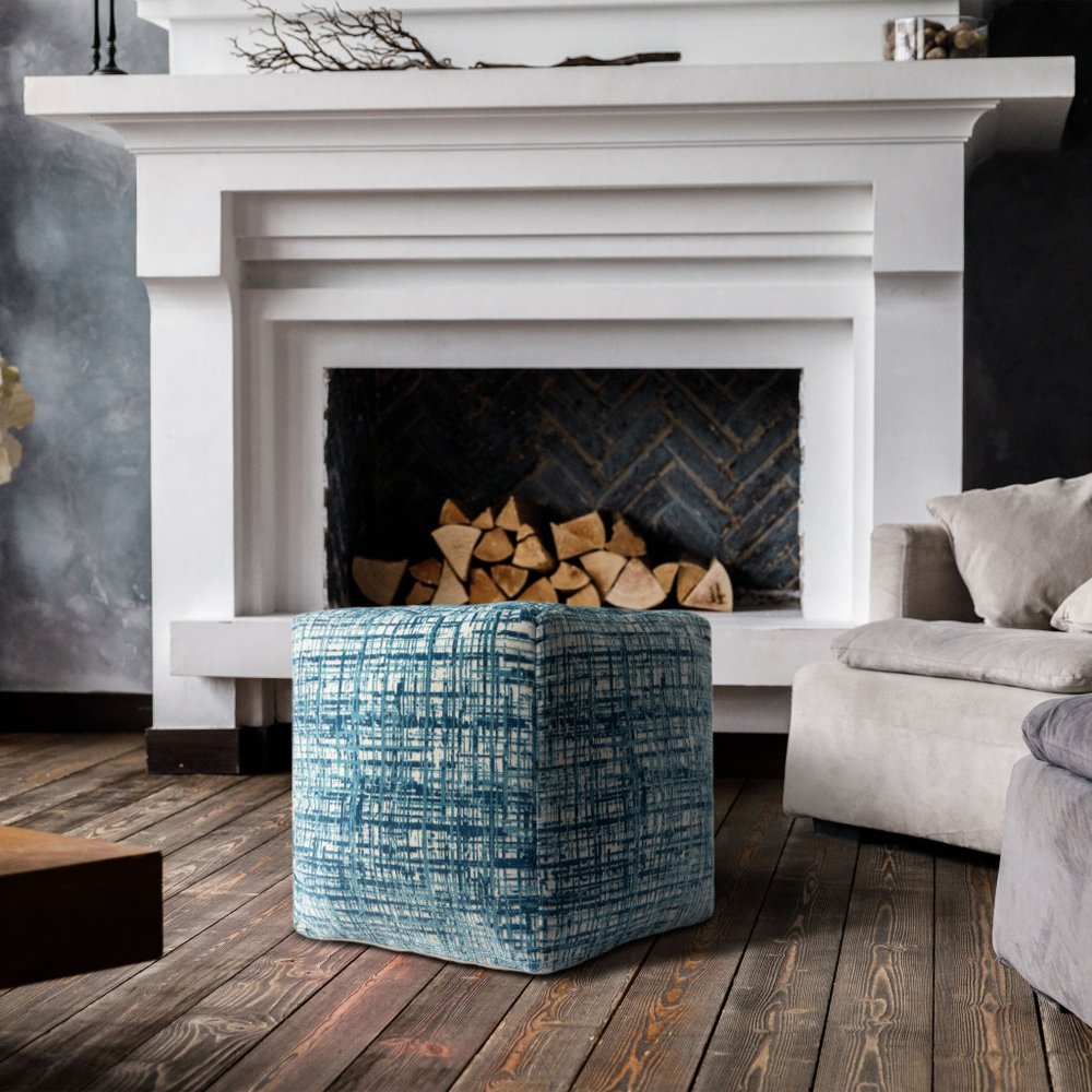 18" Beige Abstract Pouf Ottoman