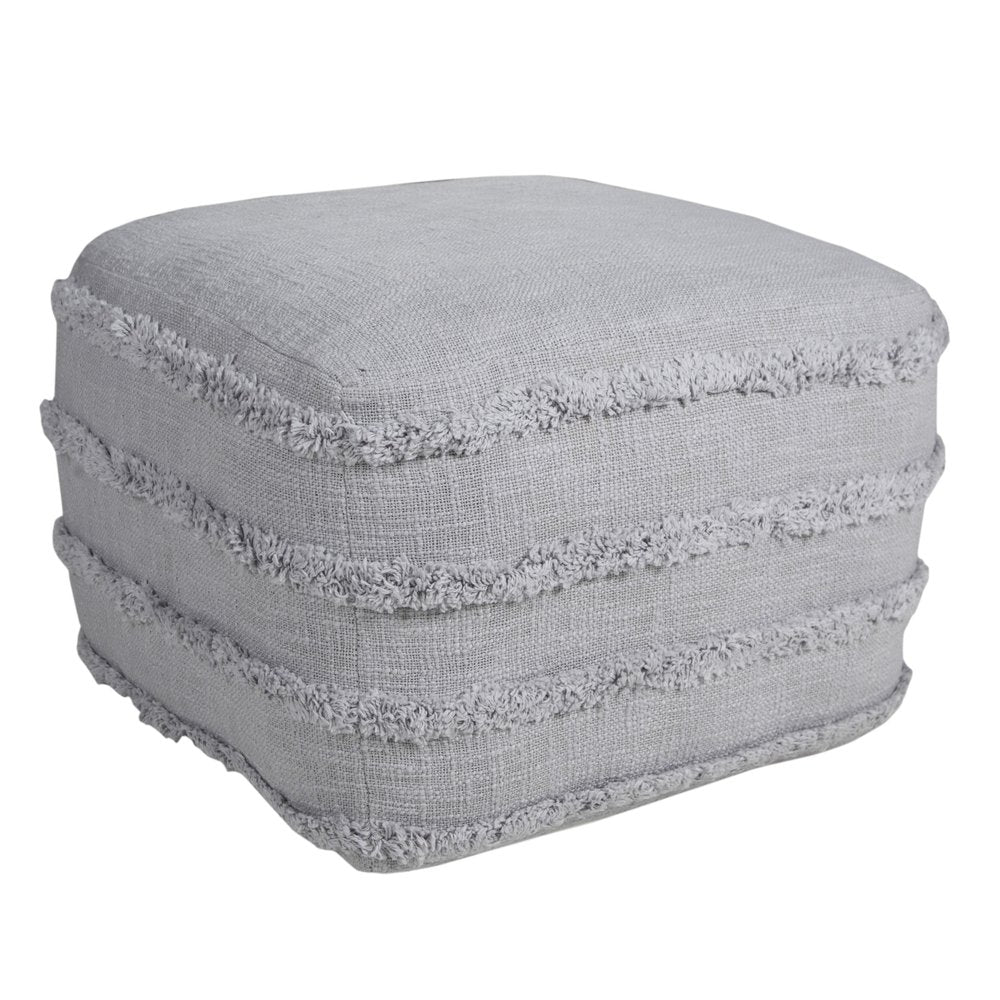 18" Cream Cotton Tufted Cube Striped Pouf Ottoman