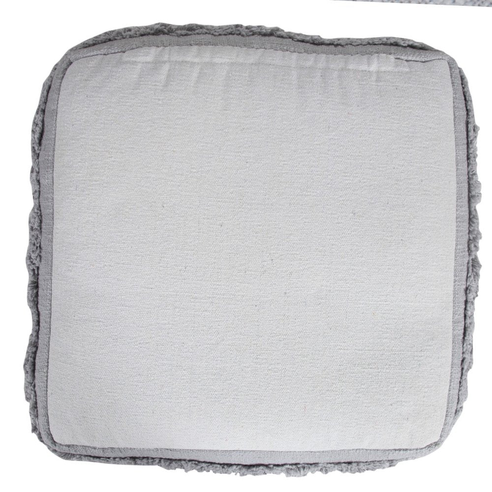 18" Cream Cotton Tufted Cube Striped Pouf Ottoman