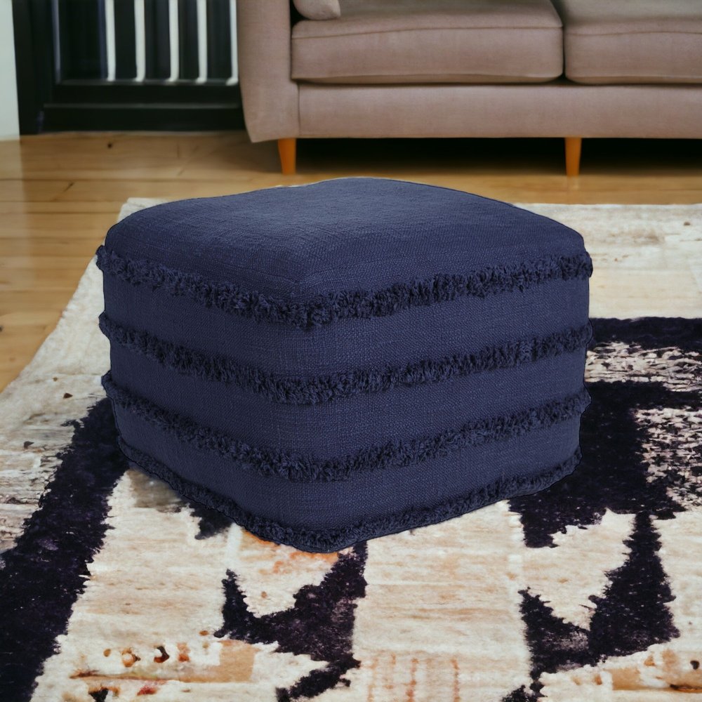 18" Cream Cotton Tufted Cube Striped Pouf Ottoman