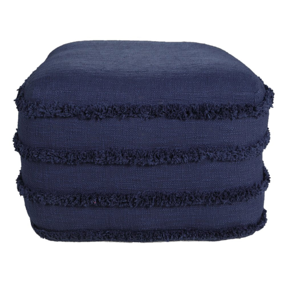 18" Cream Cotton Tufted Cube Striped Pouf Ottoman