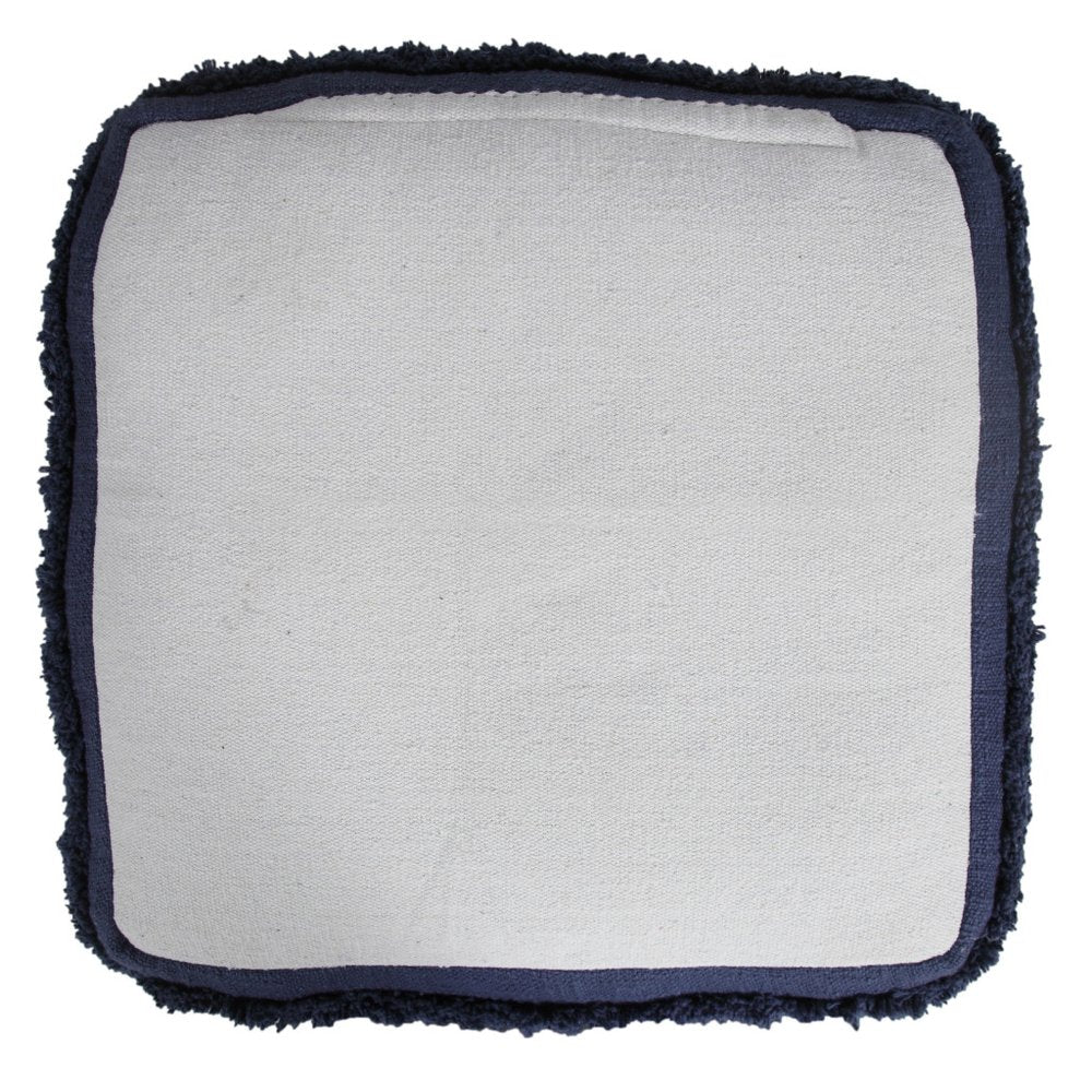 18" Cream Cotton Tufted Cube Striped Pouf Ottoman