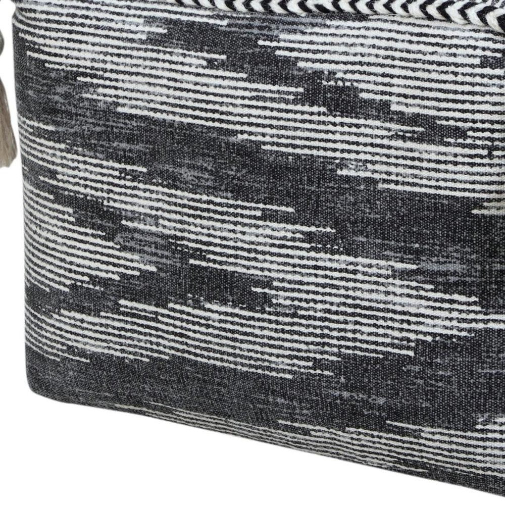 18" Gray Cotton Striped Pouf Ottoman