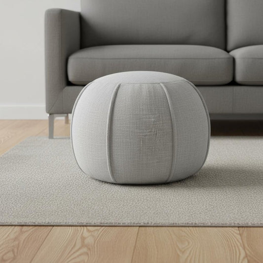 18" Gray Cotton Patchwork Round Pouf Ottoman
