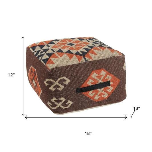 18" Brown Tribal Pouf Ottoman