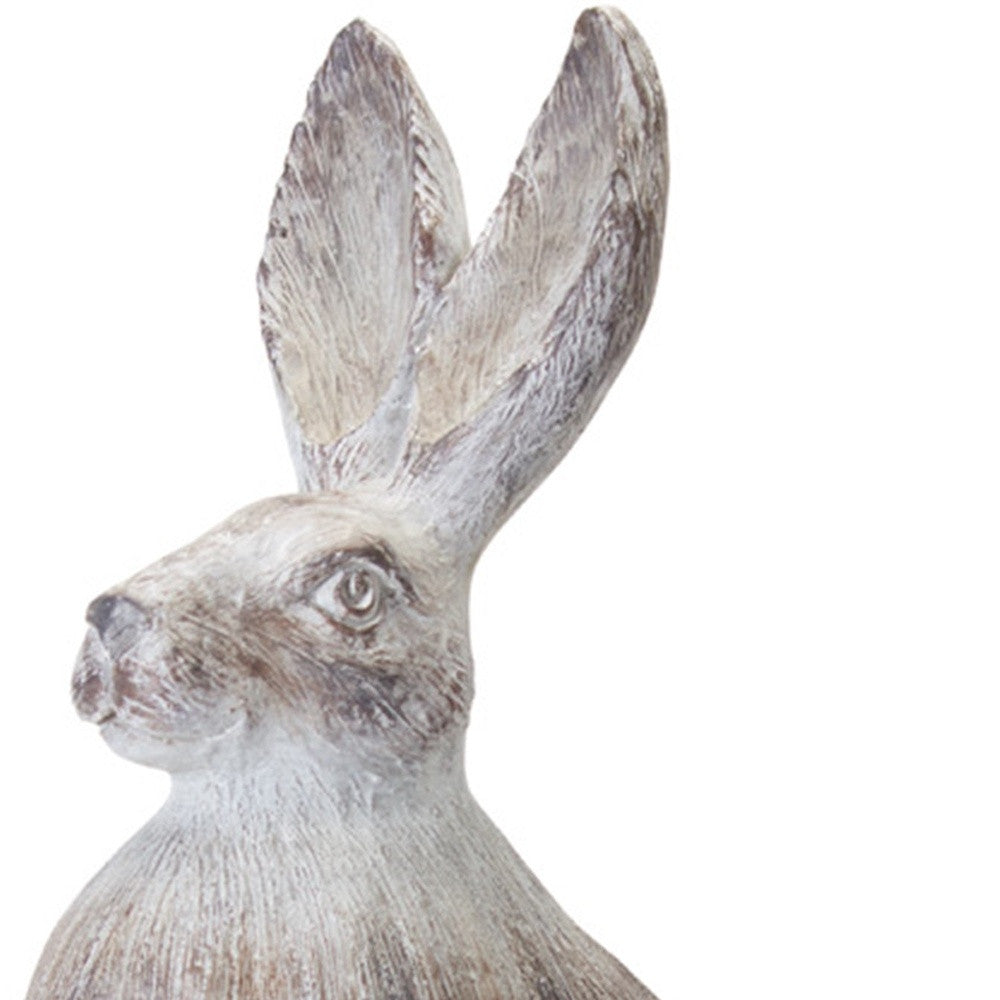 Set of Two 17" White Washed Polyresin Rabbit Tabletop Sculptures