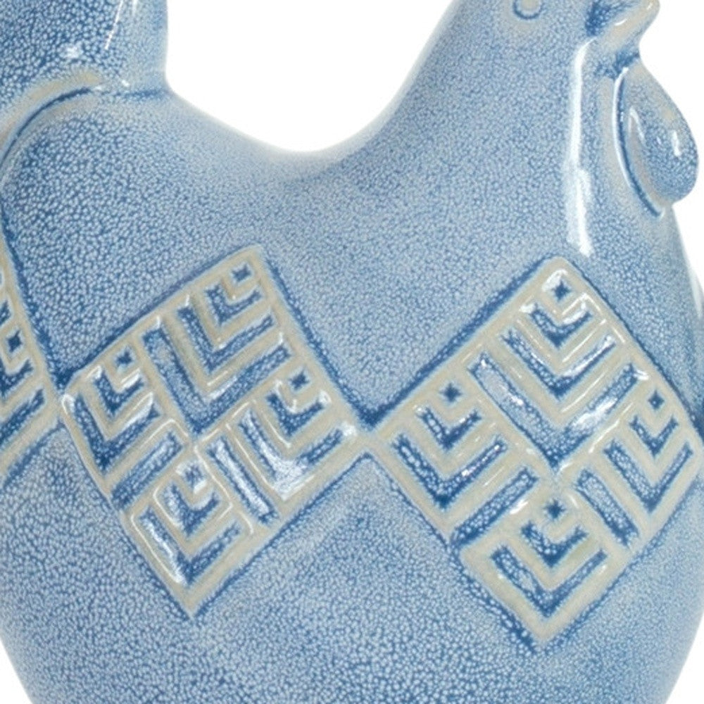 Set of Two Blue Ceramic Chicken Figurines