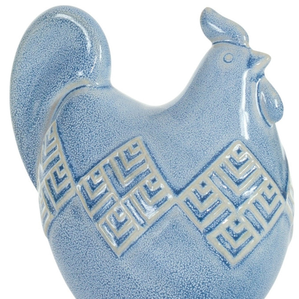 Set of Two Blue Ceramic Chicken Figurines