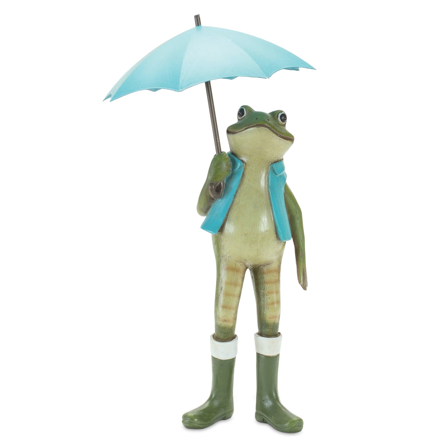 Set of Two 11" Blue And Green Cement Frog Statue Tabletop Sculpture