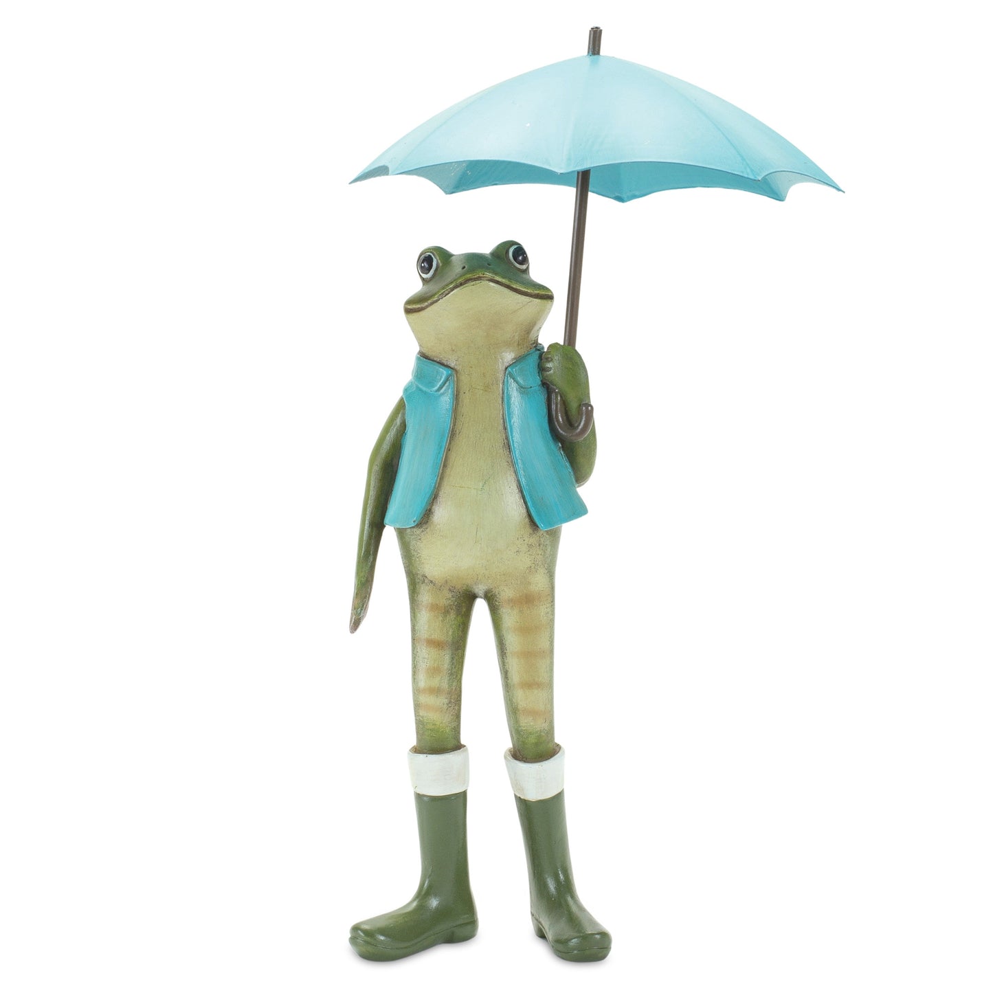 Set of Two 11" Blue And Green Cement Frog Statue Tabletop Sculpture