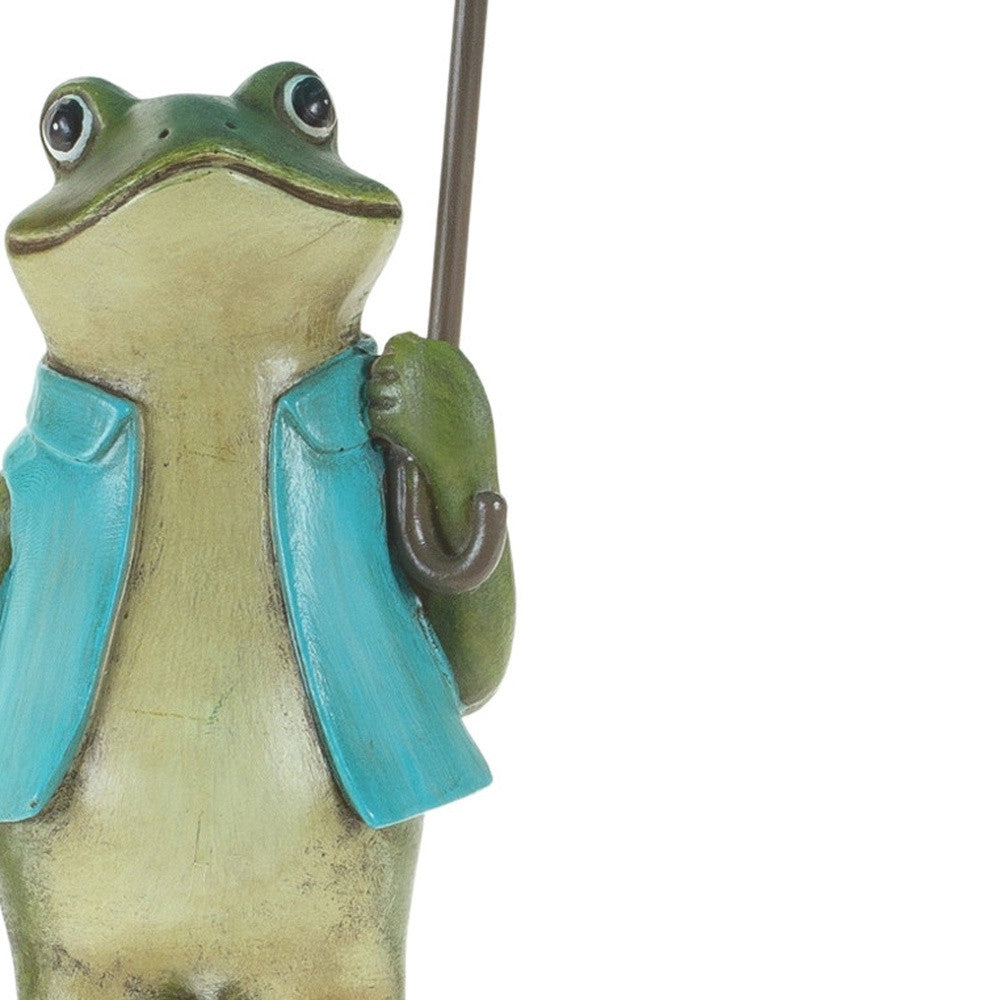 Set of Two 11" Blue And Green Cement Frog Statue Tabletop Sculpture
