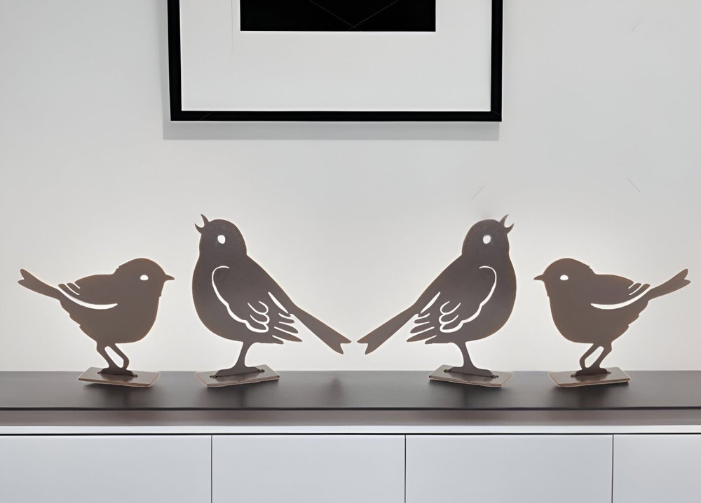 Set Of Four 6" Brown Metal Bird Bird Figurine