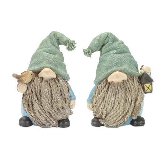 Set of Four Blue and Green Polyresin Gnomes