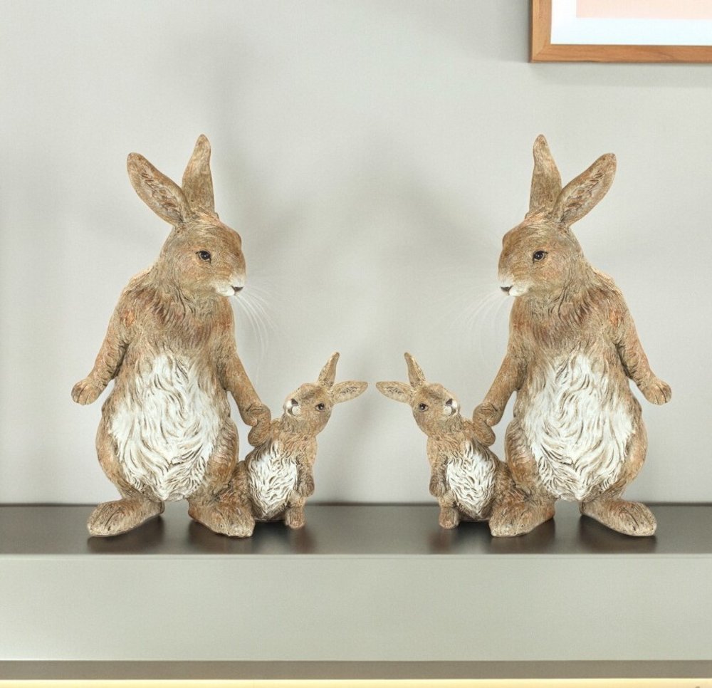 Set Of Two 7" Brown and White Polyresin Rabbit Figurine