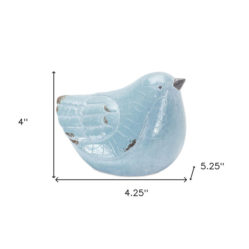 Set of Four Blue Terracotta Bird Figurines
