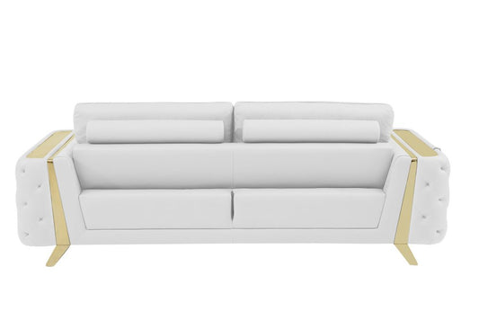 Three Piece Indoor White Italian Leather Six Person Seating Set