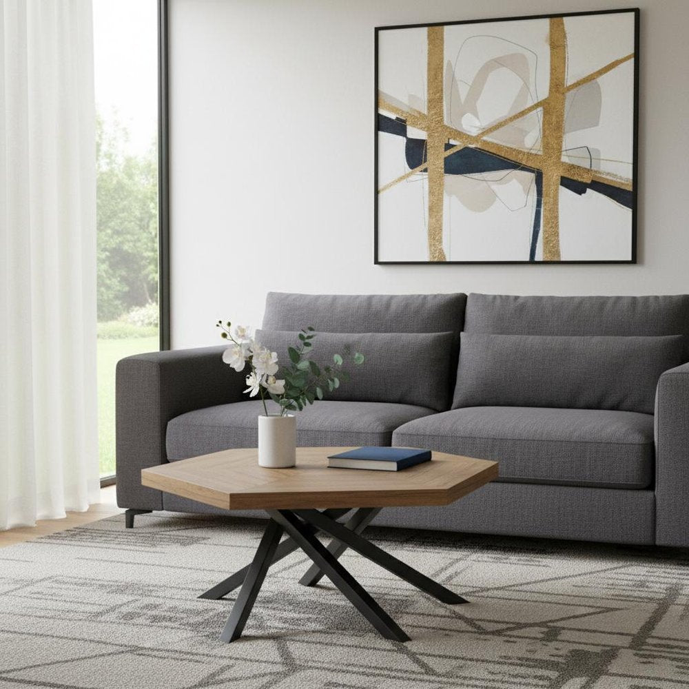 42" Brown And Black Wood And Iron Free Form Coffee Table