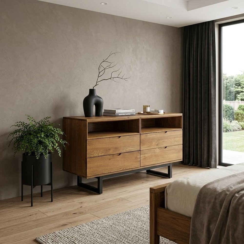 59" Brown Solid Wood Four Drawer Double Dresser