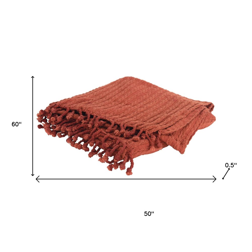 50" X 60" Burnt Orange Cotton Knitted Striped Throw Blanket with Tassels